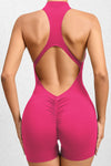 PACK2631191-P6-1, Rose Red Half Zipper Cutout Back Sleeveless Active Romper