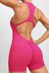 PACK2631191-P6-1, Rose Red Half Zipper Cutout Back Sleeveless Active Romper
