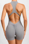 PACK2631191-P11-1, Gray Half Zipper Cutout Back Sleeveless Active Romper