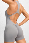 PACK2631191-P11-1, Gray Half Zipper Cutout Back Sleeveless Active Romper