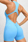 PACK2631191-P205-1, Sky Blue Half Zipper Cutout Back Sleeveless Active Romper