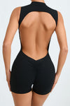 PACK2631192-P2-1, Black Solid Color Sleeveless Backless Active Yoga Romper