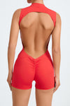 PACK2631192-P3-1, Fiery Red Solid Color Sleeveless Backless Active Yoga Romper