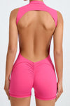 PACK2631192-P6-1, Rose Red Solid Color Sleeveless Backless Active Yoga Romper
