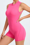 PACK2631192-P6-1, Rose Red Solid Color Sleeveless Backless Active Yoga Romper