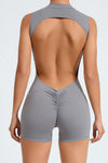 PACK2631192-P11-1, Gray Solid Color Sleeveless Backless Active Yoga Romper