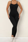 PACK2631193-P2-1, Black Solid Color Strappy Criss Cross Back Skinny Yoga Jumpsuit