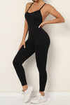 PACK2631193-P2-1, Black Solid Color Strappy Criss Cross Back Skinny Yoga Jumpsuit