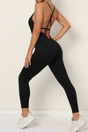 PACK2631193-P2-1, Black Solid Color Strappy Criss Cross Back Skinny Yoga Jumpsuit