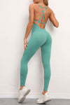 PACK2631193-P1009-1, Mint Green Solid Color Strappy Criss Cross Back Skinny Yoga Jumpsuit