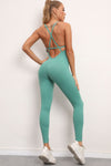 PACK2631193-P1009-1, Mint Green Solid Color Strappy Criss Cross Back Skinny Yoga Jumpsuit