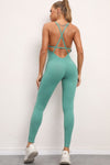 PACK2631193-P1009-1, Mint Green Solid Color Strappy Criss Cross Back Skinny Yoga Jumpsuit