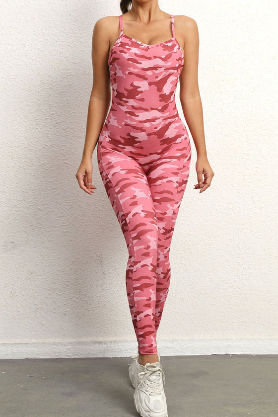 PACK2631193-P1022-1, Pink Solid Color Strappy Criss Cross Back Skinny Yoga Jumpsuit