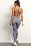 PACK2631193-P1122-1, Gray Solid Color Strappy Criss Cross Back Skinny Yoga Jumpsuit