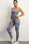 PACK2631193-P1122-1, Gray Solid Color Strappy Criss Cross Back Skinny Yoga Jumpsuit
