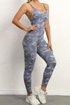 PACK2631193-P1122-1, Gray Solid Color Strappy Criss Cross Back Skinny Yoga Jumpsuit