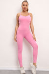 PACK2631193-P3010-1, Bonbon Solid Color Strappy Criss Cross Back Skinny Yoga Jumpsuit