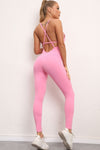 PACK2631193-P3010-1, Bonbon Solid Color Strappy Criss Cross Back Skinny Yoga Jumpsuit
