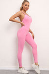 PACK2631193-P3010-1, Bonbon Solid Color Strappy Criss Cross Back Skinny Yoga Jumpsuit