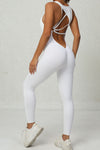PACK2631195-P1-1, White Sleeveless Front Cut out V Neck Yoga Jumpsuit