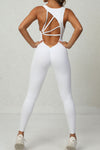 PACK2631195-P1-1, White Sleeveless Front Cut out V Neck Yoga Jumpsuit