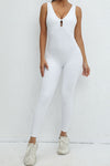 PACK2631195-P1-1, White Sleeveless Front Cut out V Neck Yoga Jumpsuit