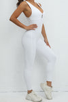 PACK2631195-P1-1, White Sleeveless Front Cut out V Neck Yoga Jumpsuit