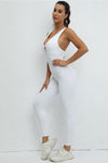 PACK2631195-P1-1, White Sleeveless Front Cut out V Neck Yoga Jumpsuit