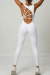 PACK2631195-P1-1, White Sleeveless Front Cut out V Neck Yoga Jumpsuit