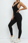 PACK2631195-P2-1, Black Sleeveless Front Cut out V Neck Yoga Jumpsuit