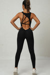 PACK2631195-P2-1, Black Sleeveless Front Cut out V Neck Yoga Jumpsuit