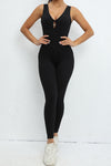 PACK2631195-P2-1, Black Sleeveless Front Cut out V Neck Yoga Jumpsuit