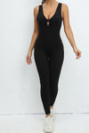 PACK2631195-P2-1, Black Sleeveless Front Cut out V Neck Yoga Jumpsuit