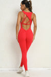 PACK2631195-P3-1, Fiery Red Sleeveless Front Cut out V Neck Yoga Jumpsuit