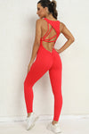 PACK2631195-P3-1, Fiery Red Sleeveless Front Cut out V Neck Yoga Jumpsuit