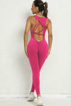 PACK2631195-P6-1, Rose Red Sleeveless Front Cut out V Neck Yoga Jumpsuit