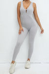 PACK2631195-P1011-1, Light Grey Sleeveless Front Cut out V Neck Yoga Jumpsuit