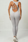 PACK2631195-P1011-1, Light Grey Sleeveless Front Cut out V Neck Yoga Jumpsuit
