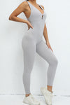 PACK2631195-P1011-1, Light Grey Sleeveless Front Cut out V Neck Yoga Jumpsuit