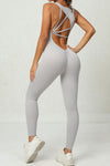 PACK2631195-P1011-1, Light Grey Sleeveless Front Cut out V Neck Yoga Jumpsuit
