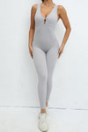 PACK2631195-P1011-1, Light Grey Sleeveless Front Cut out V Neck Yoga Jumpsuit