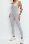 PACK2631195-P1011-1, Light Grey Sleeveless Front Cut out V Neck Yoga Jumpsuit