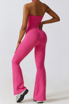 PACK262262-P6-1, Rose Red Halter Flared Yoga Jumpsuit