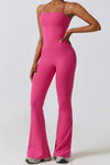 PACK262262-P6-1, Rose Red Halter Flared Yoga Jumpsuit