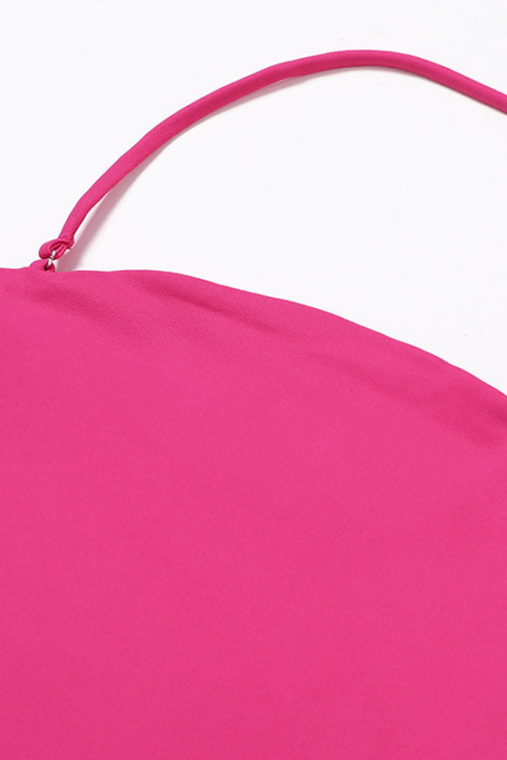 PACK262262-P6-1, Rose Red Halter Flared Yoga Jumpsuit