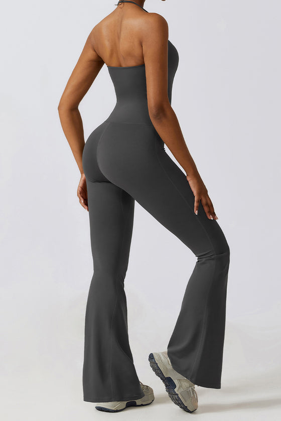 PACK262262-P4011-1, Carbon Grey Halter Flared Yoga Jumpsuit