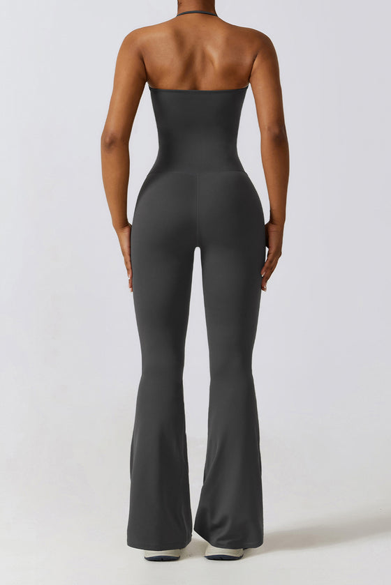 PACK262262-P4011-1, Carbon Grey Halter Flared Yoga Jumpsuit