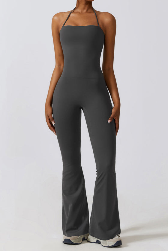 PACK262262-P4011-1, Carbon Grey Halter Flared Yoga Jumpsuit