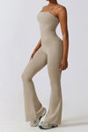 PACK262262-P7016-1, Smoke Gray Halter Flared Yoga Jumpsuit