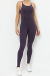 PACK2631200-P108-1, Dark Purple Cut Out Backless Skinny Fit Active Jumpsuit
